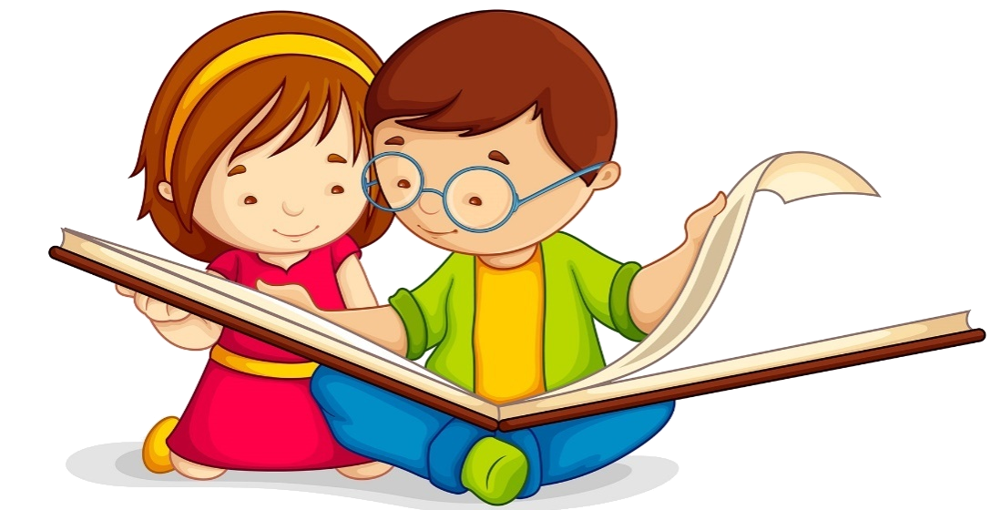Rysunek dziewczynka z chłopcem czytają książkę