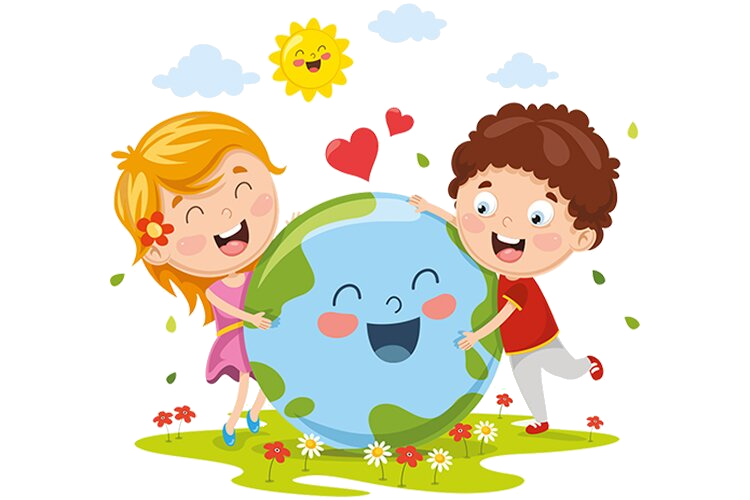 Rysunek dzieci z niebieską kulą ziemską