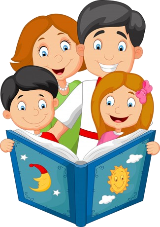 Rysunek dzieci z rodzicami na książce - wersja druga