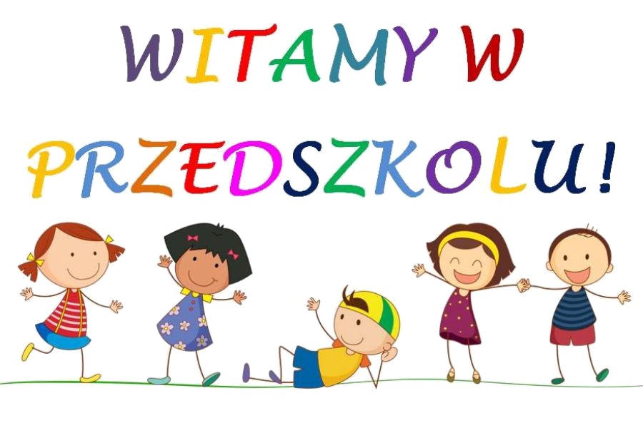 Rysunek dzieci z napisem - witamy w przedszkolu