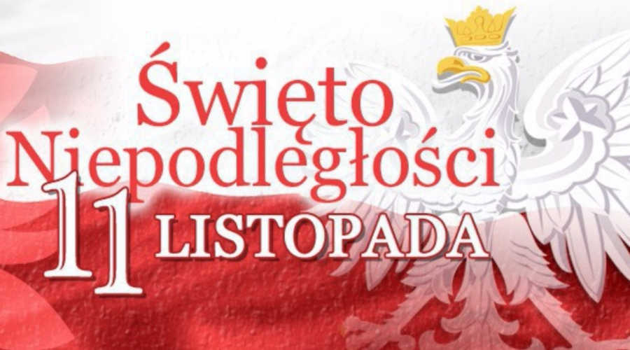 Flaga biało-czerwona z napisem Święto Niepodległości