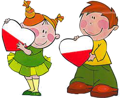 Rysunek dziewczynki i chłopca z sercami w kolorze biało-czerwonym