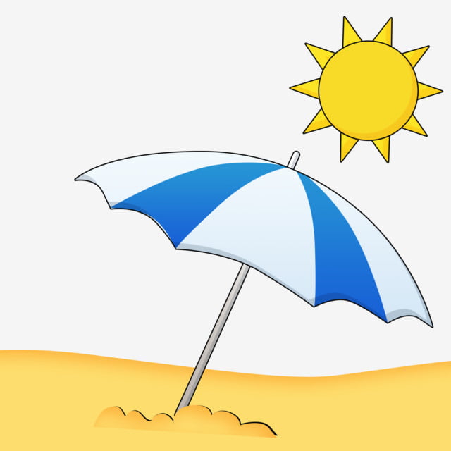 Plaża, słońce, parasolka wbita z piasek