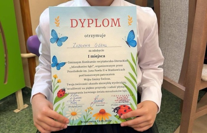 I miejsce w gminnym konkursie recytatorsko-literackim pt. „Mieszkaniec łąki”
